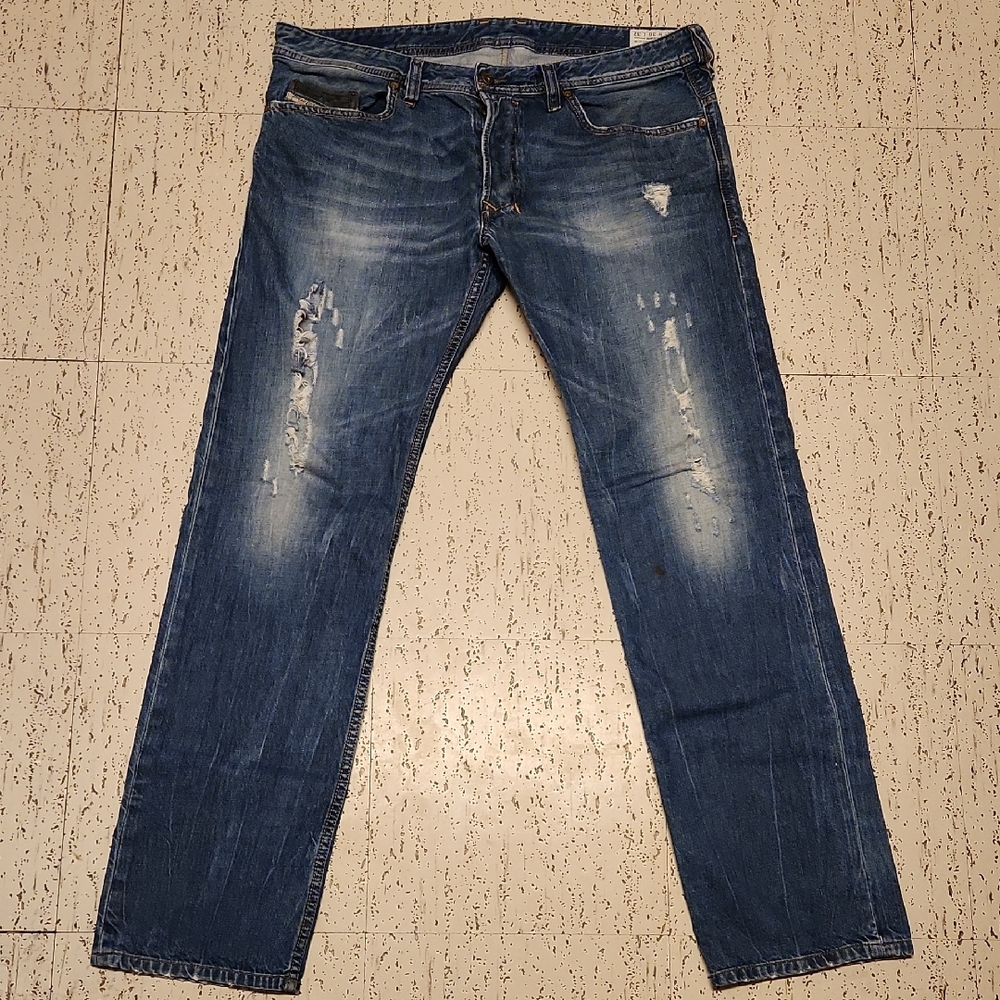 Diesel Blue Washed Safado Regular Slim Straight Fit Distressed Jeans Vintage Y2K